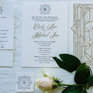 Art Deco Wedding Invitation Suite with Custom Monogram image 1