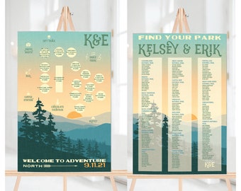 National Park Seating Chart. Formal Seating Chart. Monogram Seating Chart. Sweetheart Table Seating Chart.