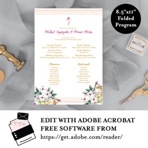 8.5&quot; x 11&quot; Floral Hindu Folded Wedding Program. Hindu Icons. Hindu Wedding. Hindu Wedding Icons.