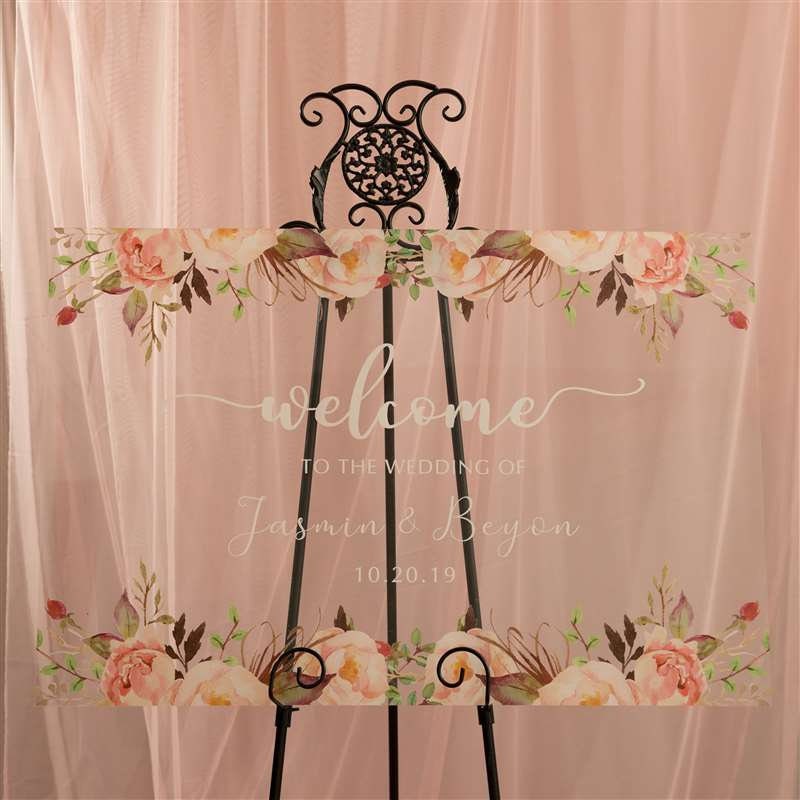 Floral Acrylic 24x36 Welcome Sign, Wedding Welcome Sign, Acrylic ...