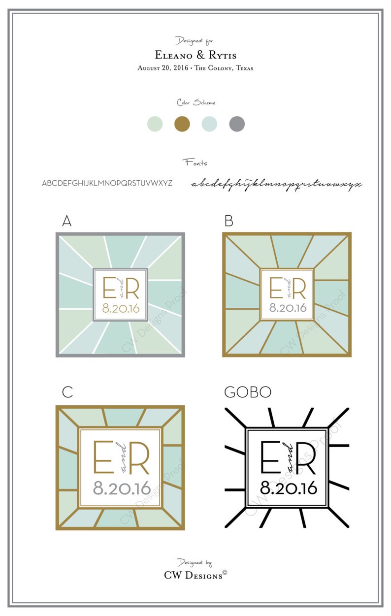 Custom Wedding Monogram and Branding Board, Fonts and Color Palette image 1