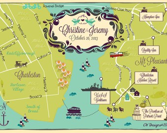 Wedding/Event Map Invitation, Save the Date, Program or Itinerary custom designed by CW Designs