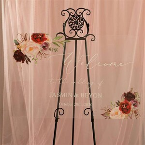 Signo de bienvenida de acrílico floral de otoño, signo de bienvenida de boda, signo de boda de acrílico