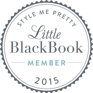 May include: A circular emblem with a scalloped edge features the text "STYLE ME PRETTY" at the top. The words "Little BlackBook" are in the centre, with "MEMBER" and the year "2015" below.