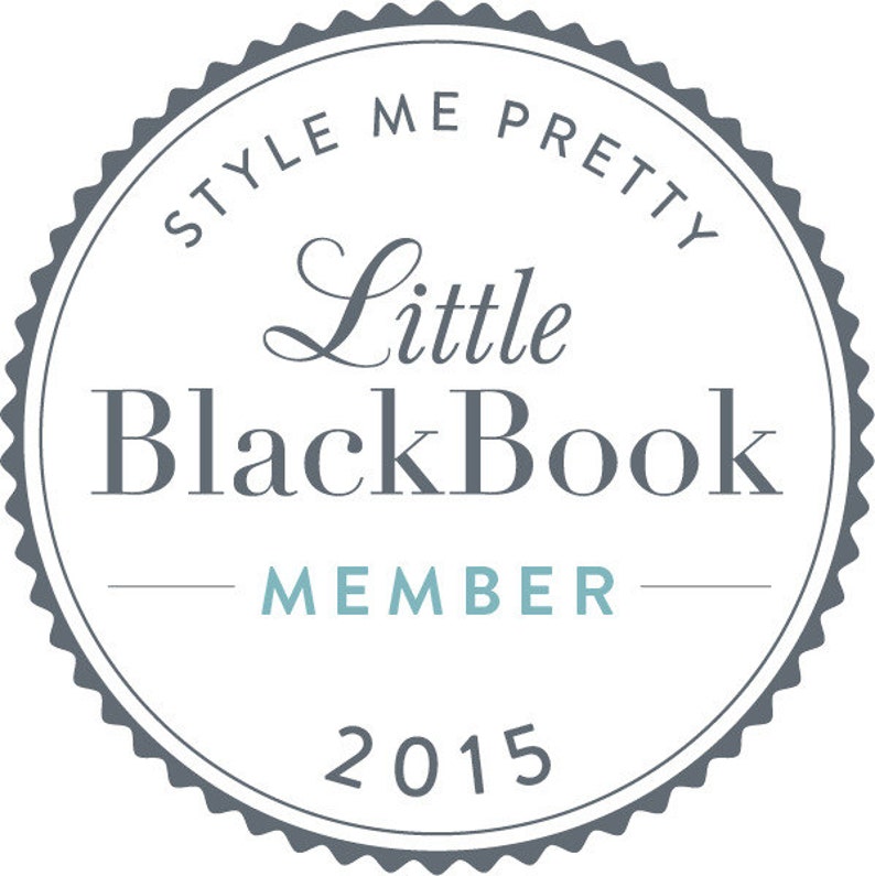 May include: A circular emblem with a scalloped edge features the text "STYLE ME PRETTY" at the top. The words "Little BlackBook" are in the centre, with "MEMBER" and the year "2015" below.