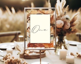 Dark Floral Table Numbers 1-25 | Fall Wedding | Fall Colors 5x7 Printable | Elegant Wedding and Event Decor | Digital Download