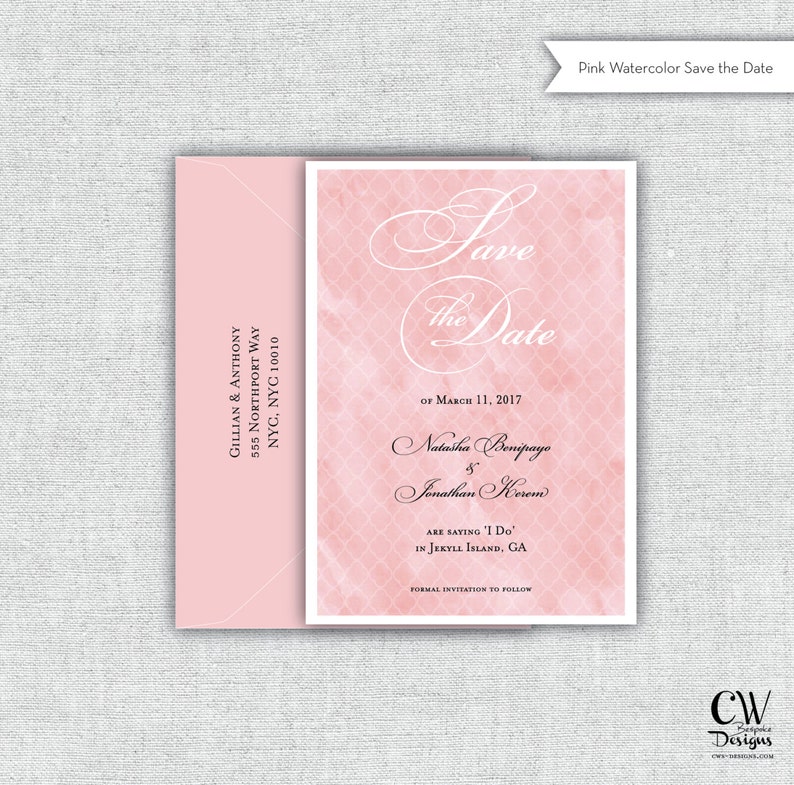Shower Invite CW Designs Card Wedding Program Watercolor Blush Personalized Save the Date Guest Book Pink Magnet Invitation