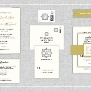 Art Deco Wedding Invitation Suite with Custom Monogram image 3