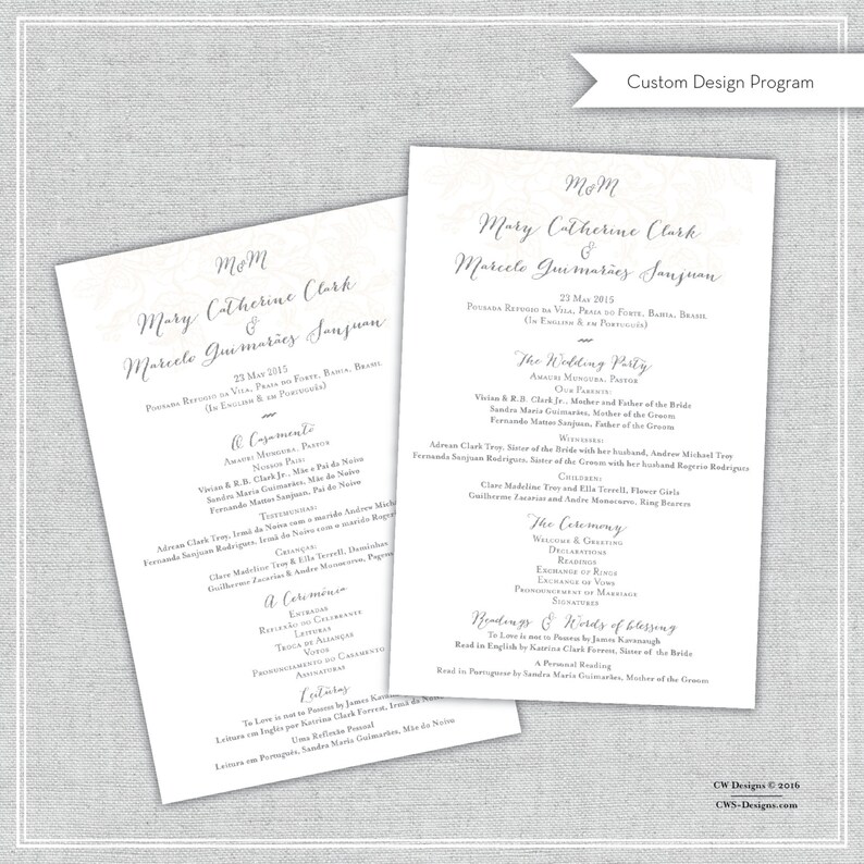 Custom Wedding Program. Program. Reception. Wedding Program. - Etsy