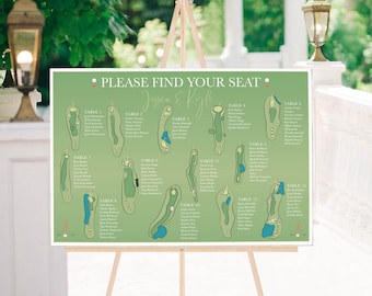 Personalized Golf Course Wedding Seating Chart | Simple & Classic Guest Chart | Canvas or Printed Sign