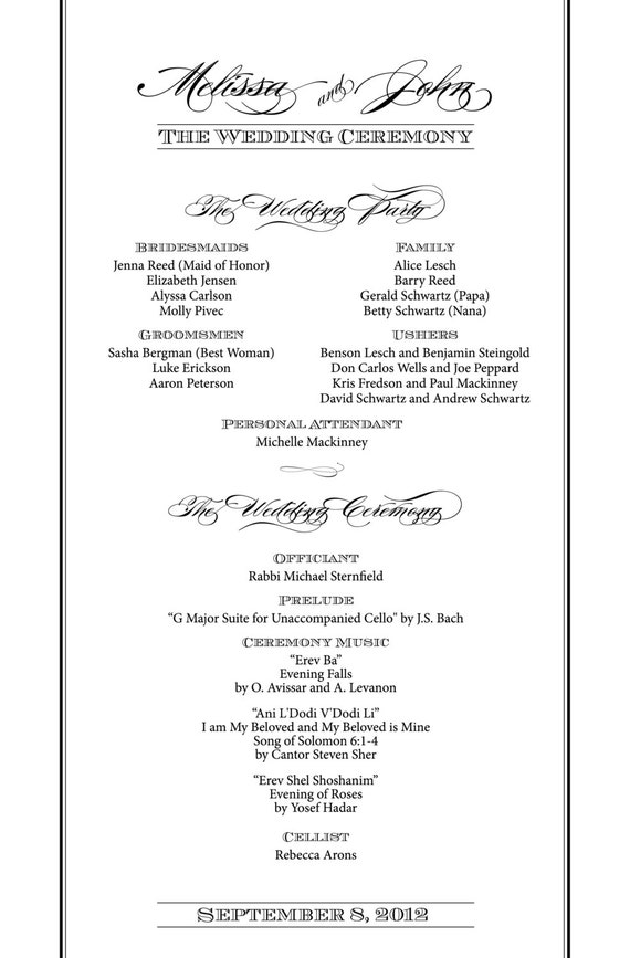 Wedding Programs Reception