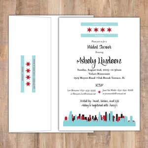 Bridal Shower Invitation Chicago Skyline / Set of 15 (with return address on back envelope flap)