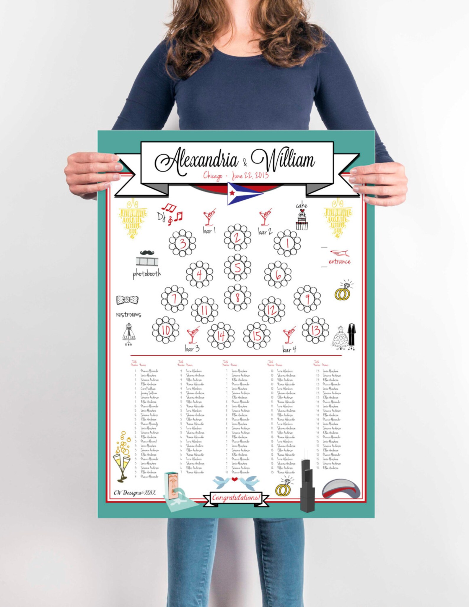 Chicago Seating Chart With Chicago Icons. Custom Wedding | Etsy