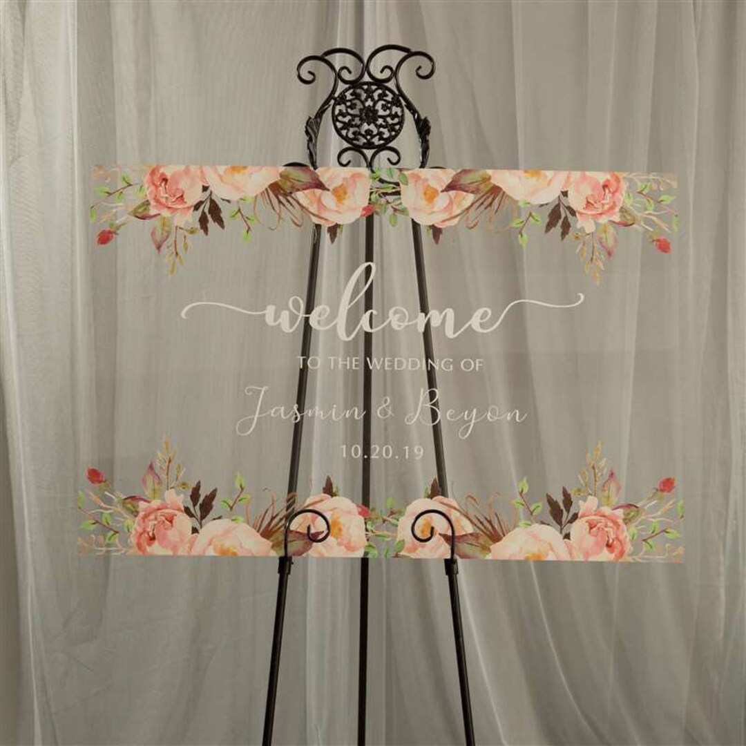 Floral Acrylic 24x36 Welcome Sign, Wedding Welcome Sign, Acrylic ...