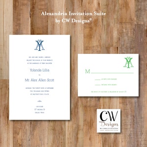 Alexandria Formal Wedding Invitation and RSVP PDF Digital Download or Prints image 1