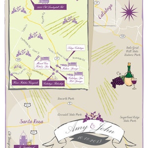 Wedding/Event Map Invitation of Napa Valley, Save the Date, Program or Itinerary custom designed by CW Designs