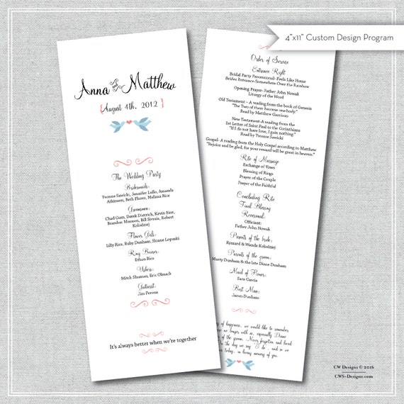 Custom Wedding Program Program Reception Wedding Program Etsy