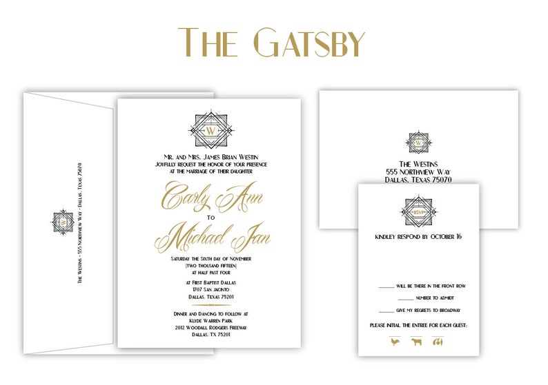 Art Deco Wedding Invitation Suite with Custom Monogram image 2