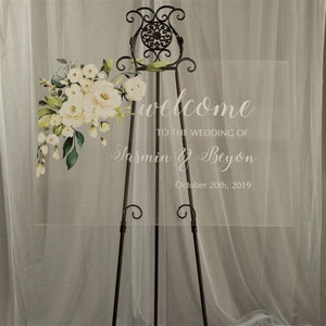 White Floral Acrylic Welcome Sign, Wedding Welcome Sign, Acrylic Wedding Sign