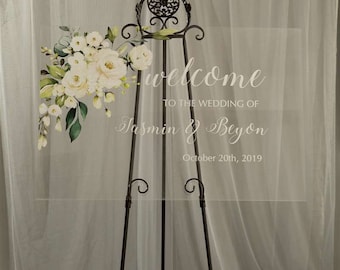 White Floral Acrylic Welcome Sign, Wedding Welcome Sign, Acrylic Wedding Sign