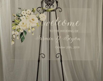 White Floral Acrylic Welcome Sign, Wedding Welcome Sign, Acrylic Wedding Sign