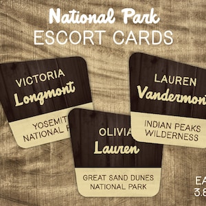 National Park Seating Escort Cards. Formal Escort Cards. National Park Place Cards.