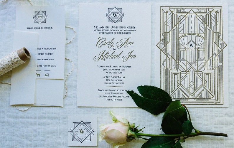 Art Deco Wedding Invitation Suite with Custom Monogram image 1