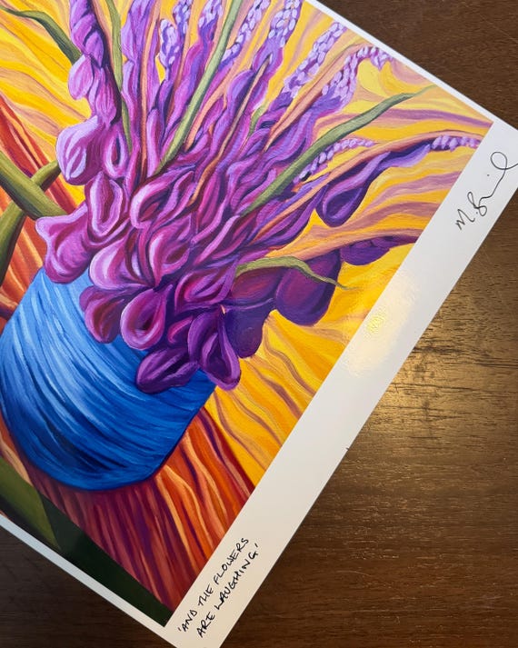 Colourful Floral Art Print – Surreal Flower Painting, Vibrant Contemporary Art, Expressionist Botanical Wall Art, Bold Fine Art Print (A3)