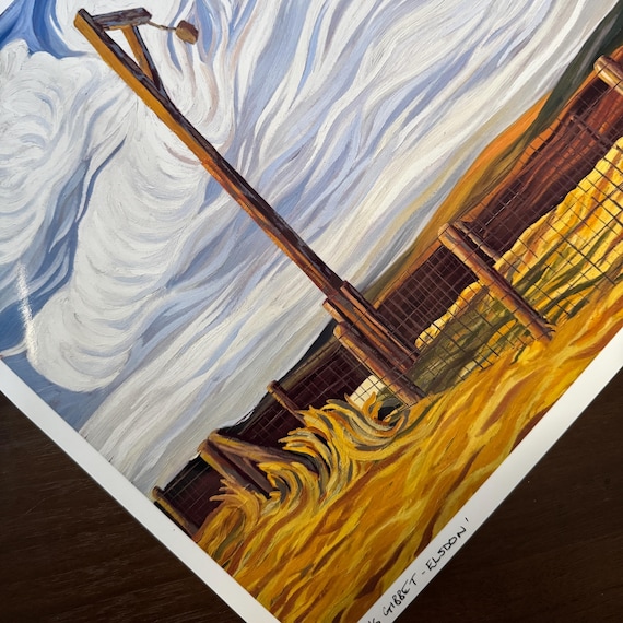 Winter’s Gibbet, Elsdon – Moody Landscape Art Print, Contemporary Expressionist Painting, Symbolic Rural Fine Art Northumberland (A3)