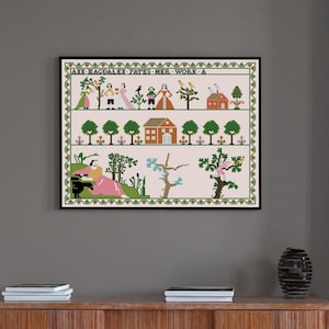 Antieke sampler geteld kruissteekpatroon: 1802 reproductie (pdf-download)