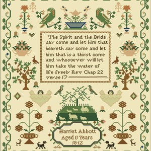 Vintage Sampler from 1812 PDF Pattern with Floral, Birds and Parrots Antique Botanical Embroidery Design Reproduction Cross Stitch Sampler
