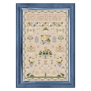 Antique Sampler / Vintage Sampler / Floral Cross Stitch Sampler PDF Pattern / Vintage Botanical Embroidery Design / Reproduction Sampler
