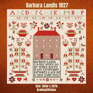 Antique Sampler Cross Stitch Pattern: 1827 Barbara Landis Reproduction (PDF Pattern)