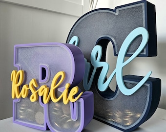 3D-Buchstaben-Spardose mit transparentem Sichtfenster – Personalisiert mit Namen ideal als Geschenk zum Geburtstag für Kinder – 3D gedruckt