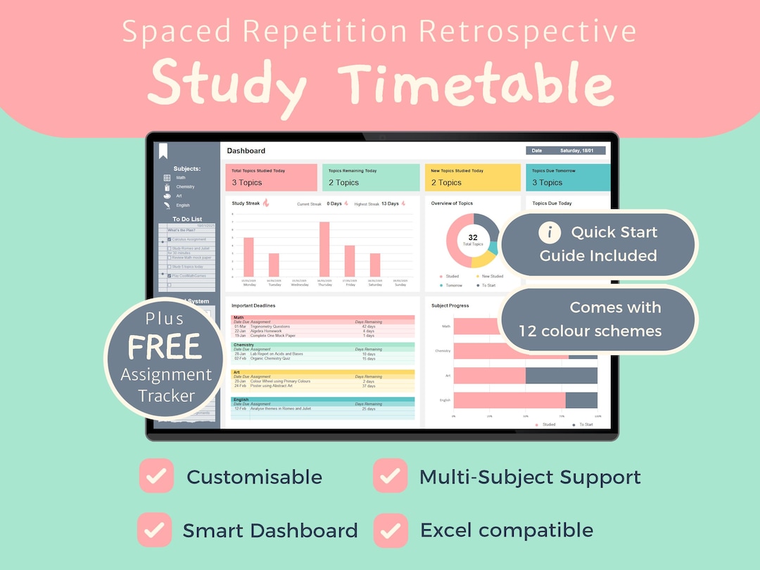 Spaced Repetition Revision Timetable - Retrospective Study Planner for ...