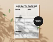 Affiche Batch Cooking – Lundi à Dimanche (Déjeuner) : Liste d’ingrédients, Recettes & Étapes, Check-list Effaçable, Organisation Culinaire