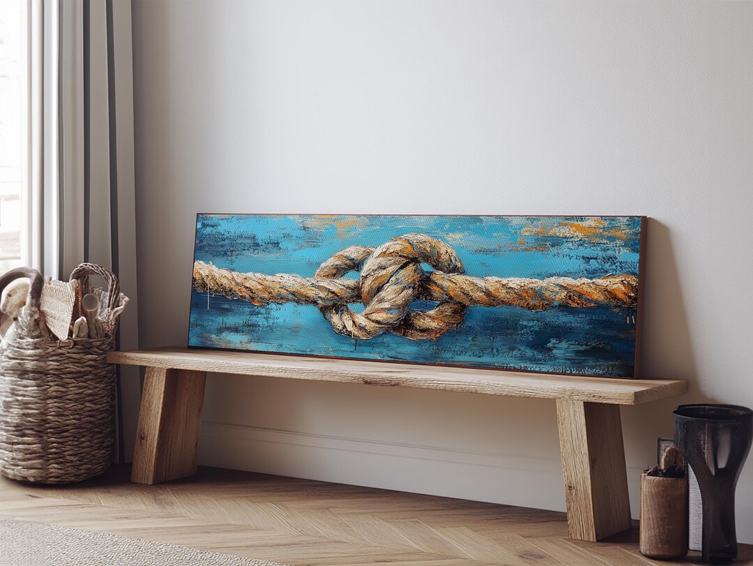 Nautical Rope Knot Framed Canvas Print Coastal Wall Art Rustic Beach ...