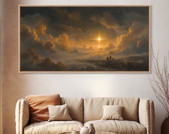 La Estrella Guía - Impresión en lienzo enmarcada - Arte mural cristiano - Arte mural navideño en lienzo - Arte navideño melancólico - Arte navideño cristiano