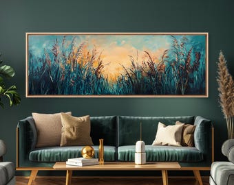 Wild Grass Sunset Canvas Print: Serene Farmhouse Wall Art
