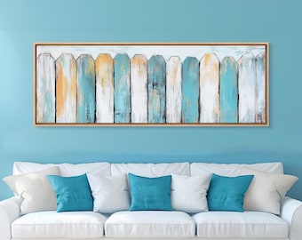 Rustic Wood Fence Painting: Weathered Coastal Farmhouse Wall Art