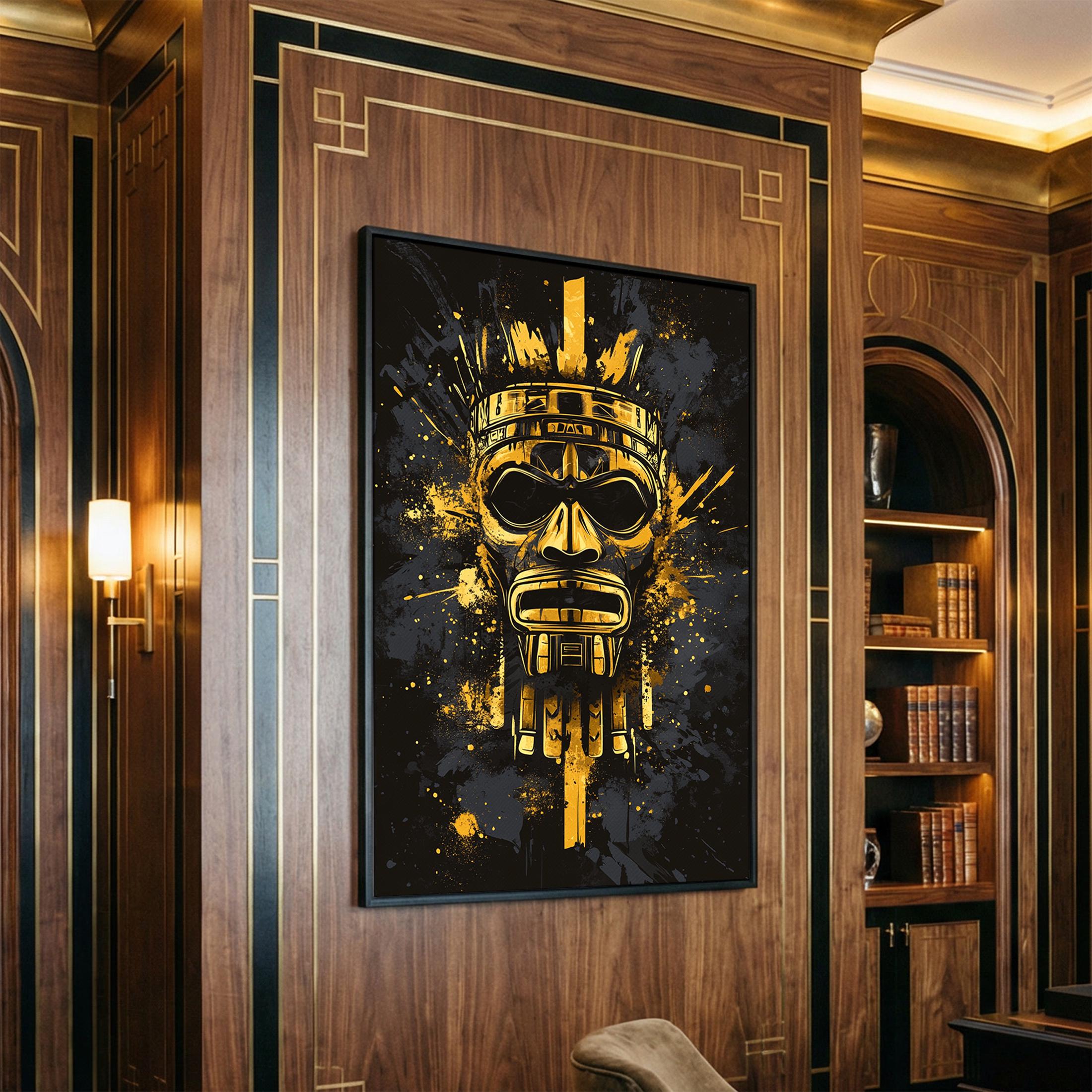 Aztec Chief Mask Gold Canvas Print, Tribal Heritage Wall Art, Splatter ...