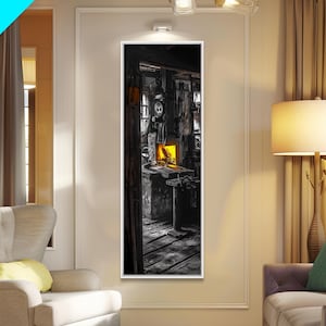 Blacksmith Forge Giclée Canvas Print: Vintage Industrial Farmhouse Wall Art