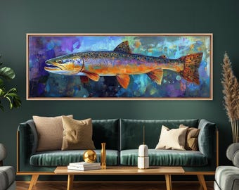 Colorful Trout Fishing Art: Rustic Lodge Decor Canvas