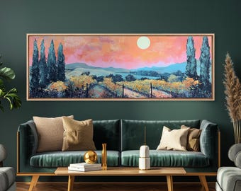 Tuscany Vineyard Sunset Canvas Print: Rustic Autumn Landscape Wall Art