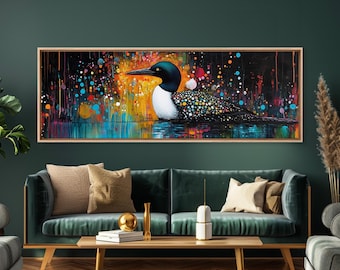 Pintura abstracta de colimbo: Impresión en lienzo de vida silvestre colorida