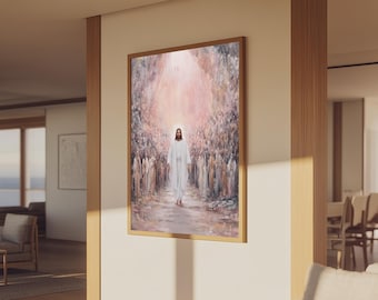 Hueste celestial, impresión en lienzo enmarcada, lienzo de arte cristiano, pintura de Jesús, arte mural cristiano, impresión de arte cristiano, pintura cristiana grande