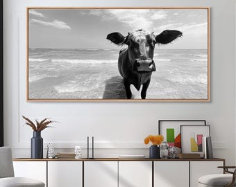 Beach Cow Canvas Print: Whimsical Coastal Farmhouse Wall Art