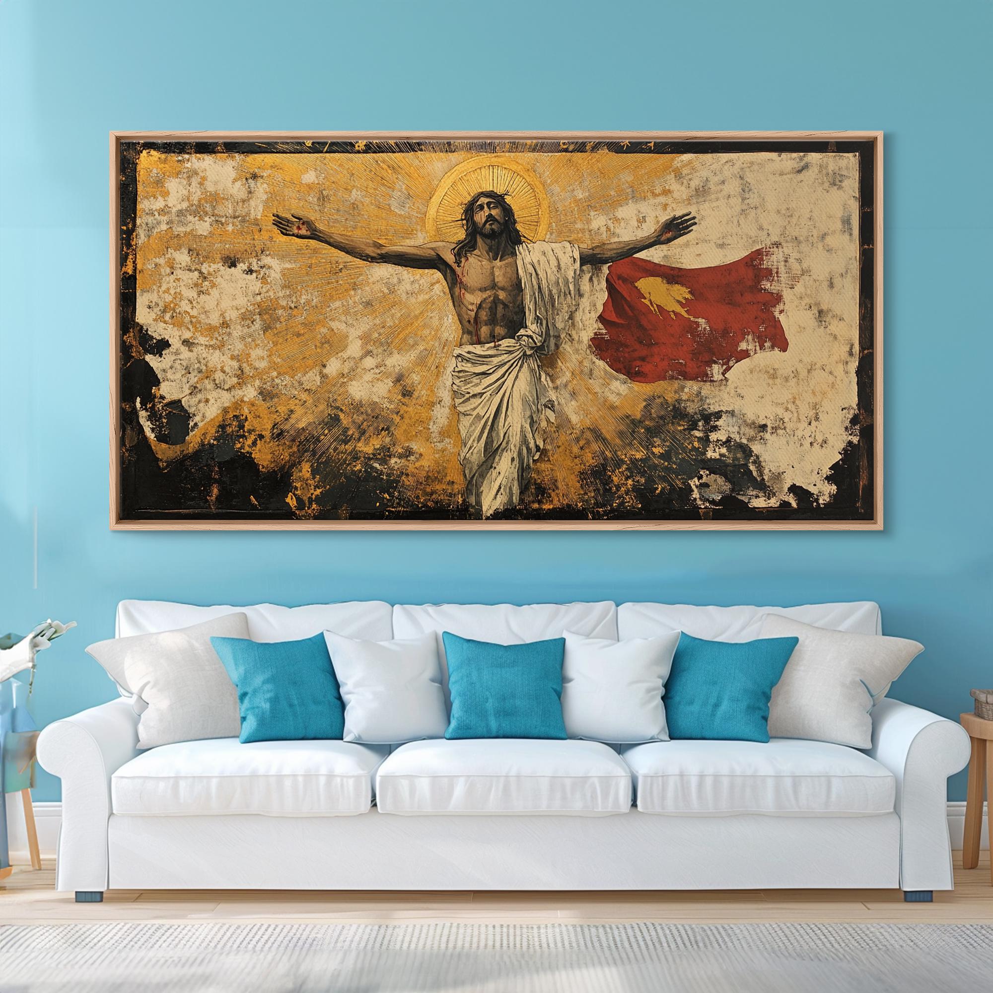 The Resurrection Risen Christ Bearing Victory Banner Nihonga Style