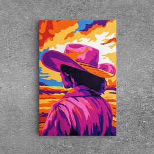 Vibrant Cowboy Canvas Print: Chicano Western Sunset Art