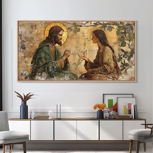 Noli Me Tangere Christ and Mary Magdalene Renaissance Framed Canvas Print | Resurrection Encounter Scene Large Religious Art for Home or Ch image 2
